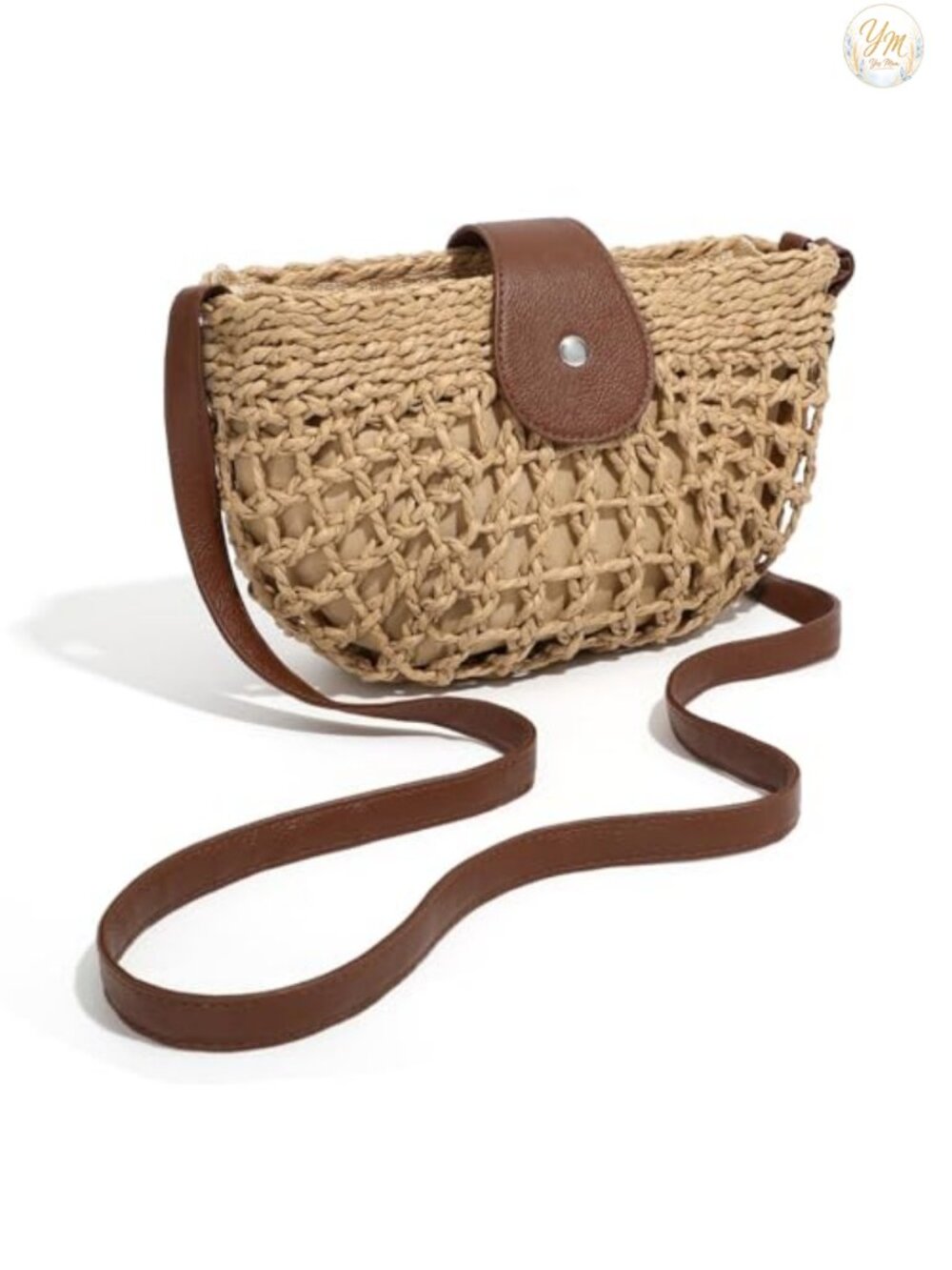 Hand-woven Straw Crossbody Bag Woven Shoulder Purse for Beach Travel